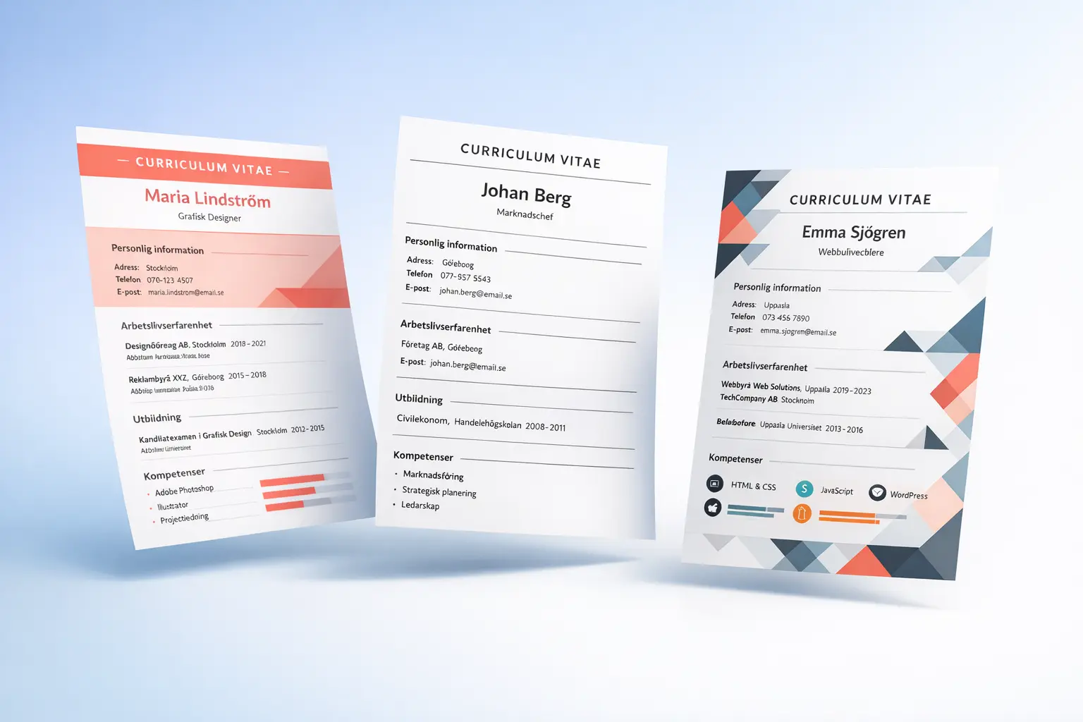 Professionella gratis CV-mallar i olika stilar