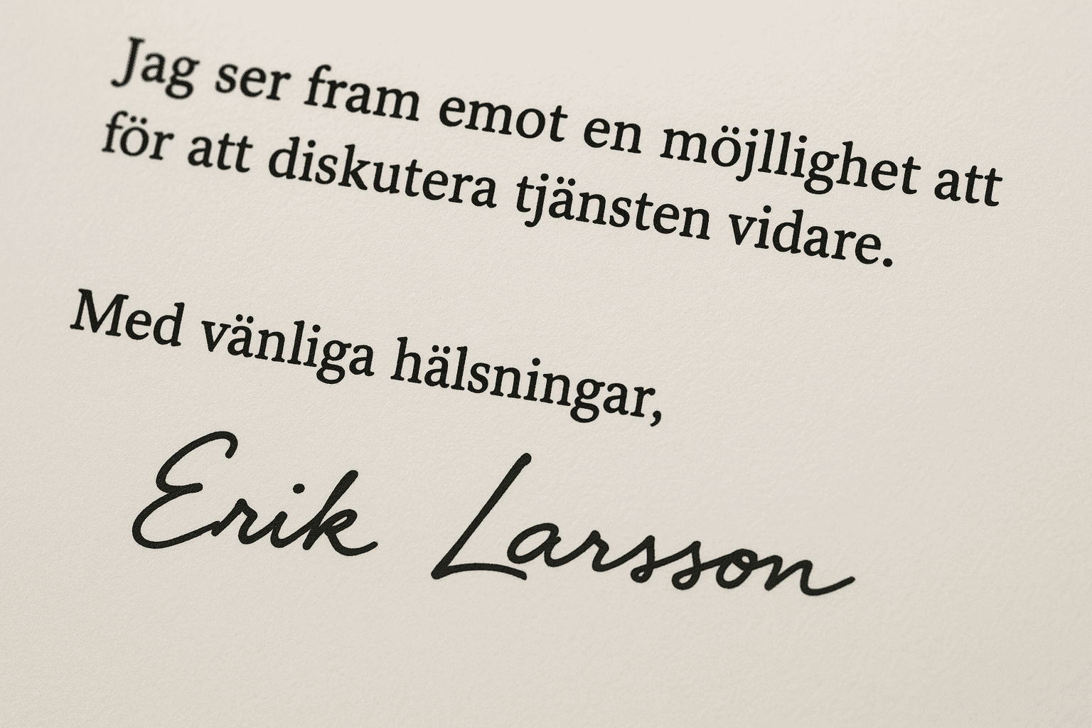 Illustration som visar en närbild på slutet av ett personligt brev med en stark call-to-action och signatur.